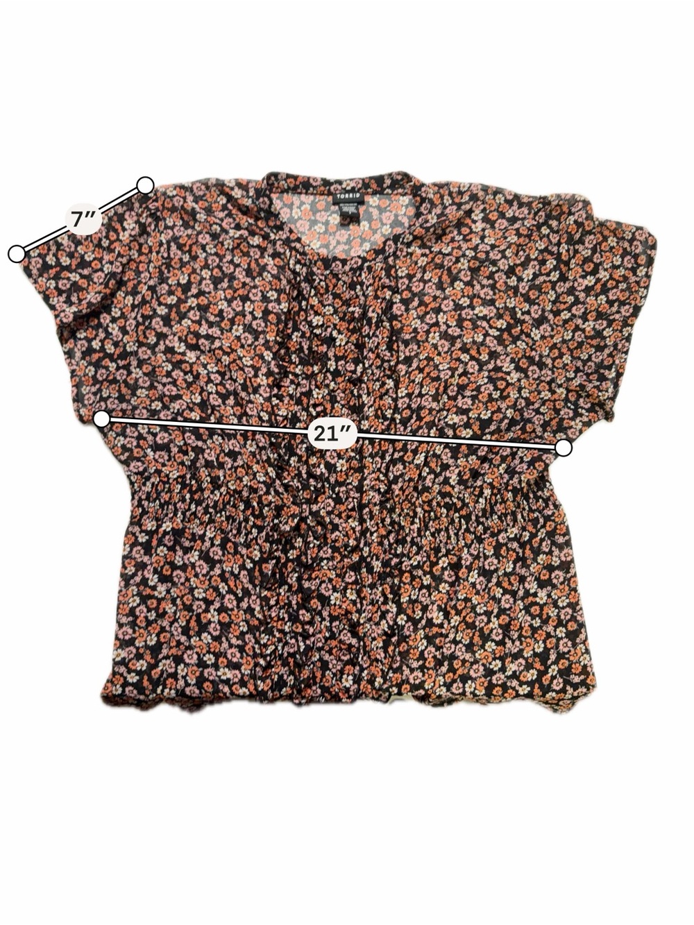 Torrid Women’s 3X Floral Smocked Waist Ruffle Front Short Sleeve Blouse Top - Picture 9 of 9